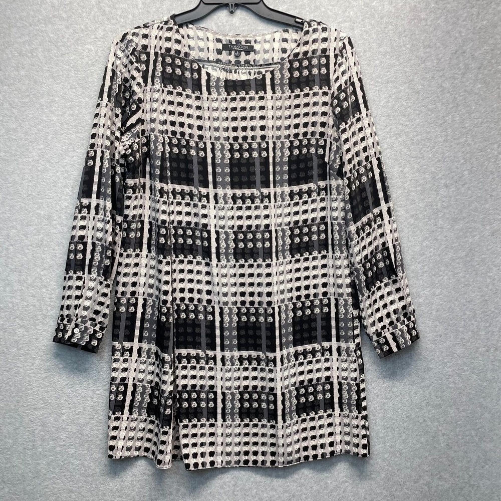 Thakoon Dress Womens Large Long Sleeve Black Polka Dot Abstract Artsy Designer